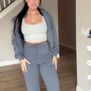 NWT Skims French Terry Classic Zip Up Hoodie & Jogger SET Steel Blue